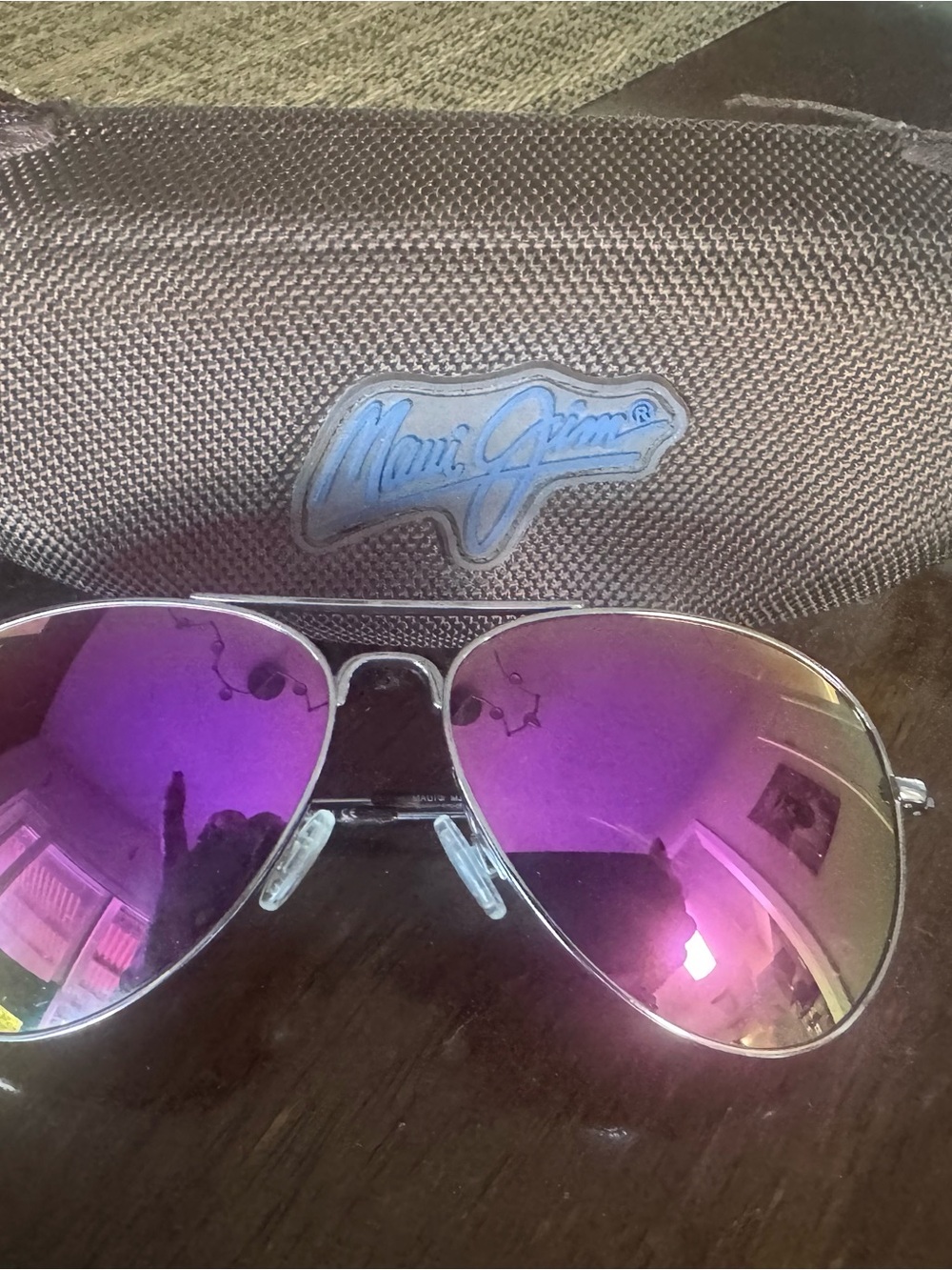 Maui Jim Men’s Aviator Sunglasses - Purple Mirrored Lenses with Silver Frame